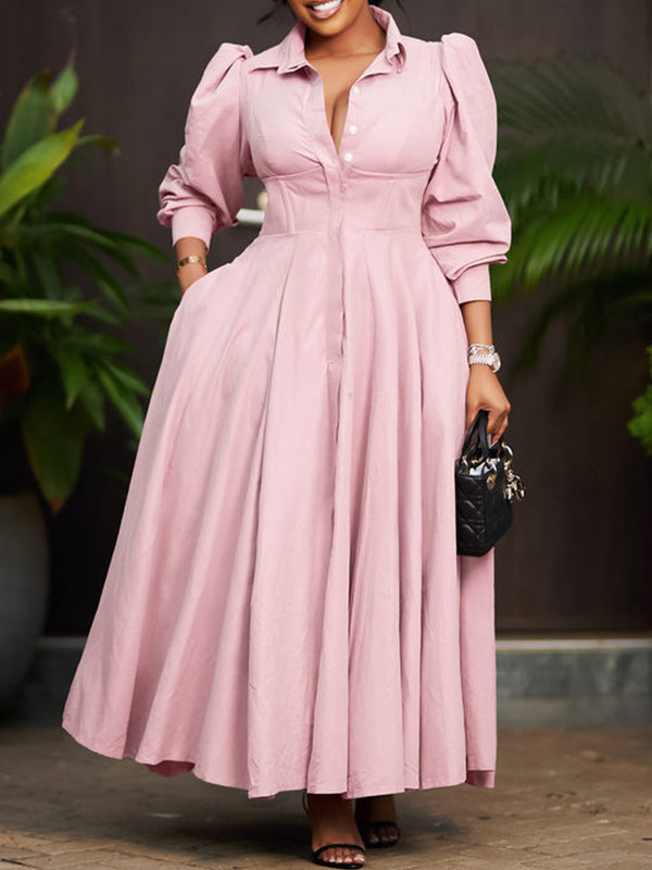 Solid Button-Front Shirt Dress