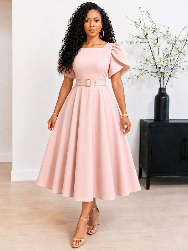 belted formal dress Beautiedoll Puff-Sleeve elegant evening gowns with sleeves