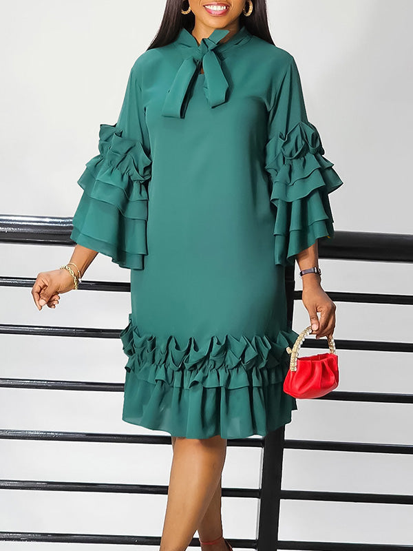 Gracefully Tied Ruffle Neck Dress