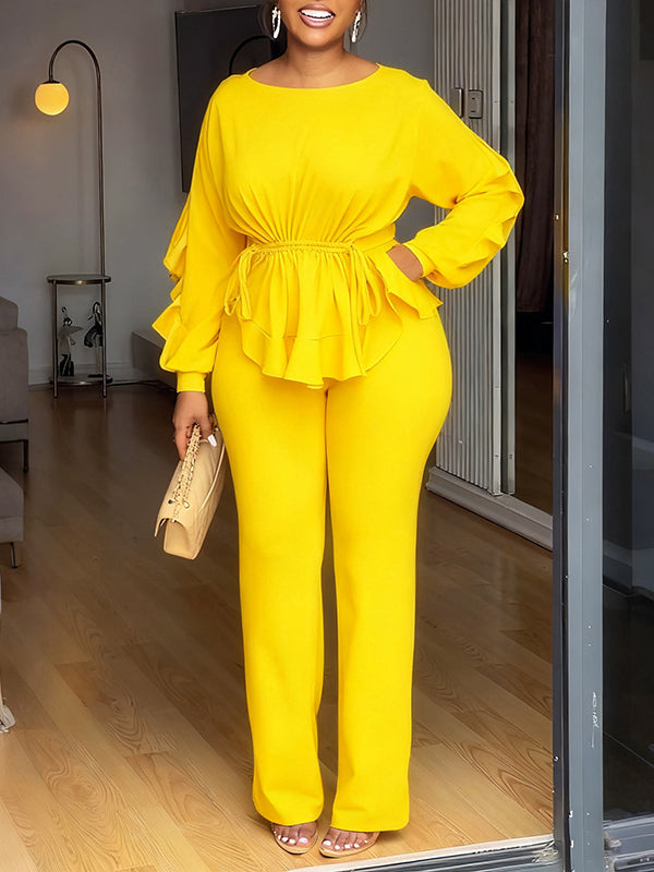 Drawstring Ruffle Top & Pants Set