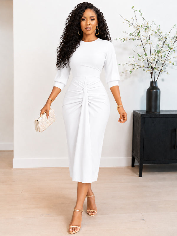Solid Ruched Bodycon Dress
