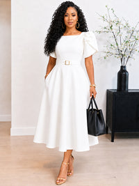 Puff-Sleeve Belted Dress