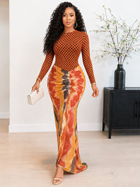 Printed Combo Ruched Maxi Dress