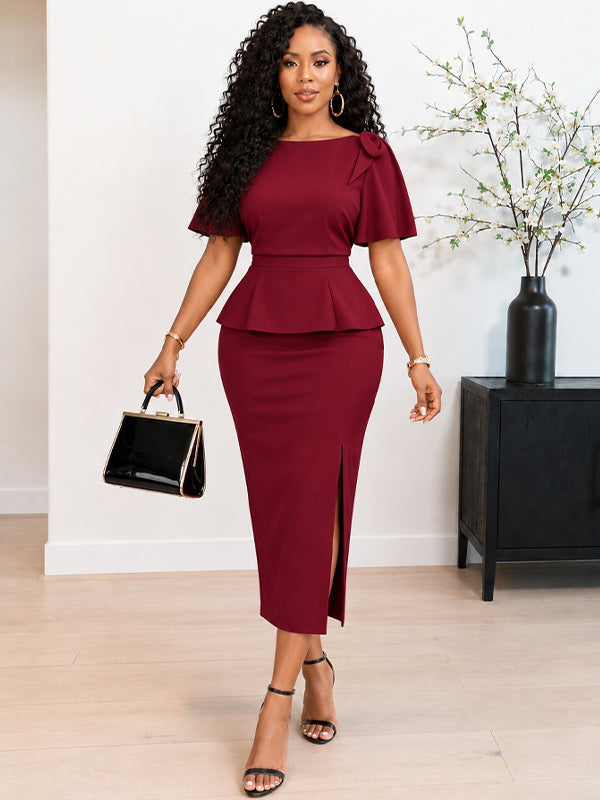 Solid Peplum Bodycon Dress