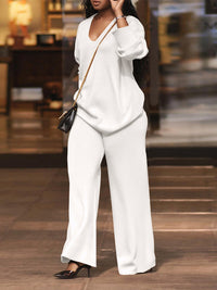 V-Neck Top & Wide-Leg Pants Set