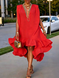 V-Neck Sleeveless Ruffle Dress