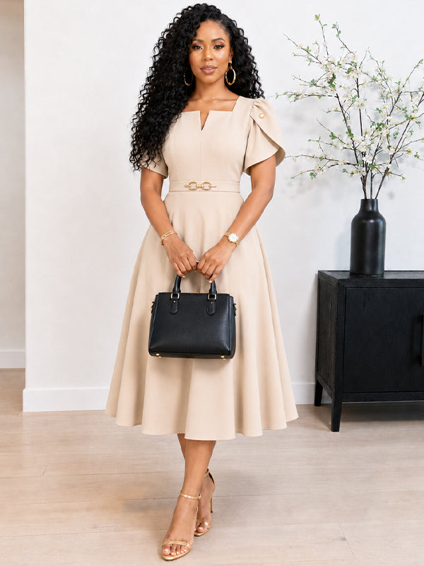 belted v neck midi dress Ever New Vanessa Belted V-Neck Linen Blend Midi Dress in Cooling Spray at Nordstrom, Size 8