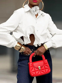Solid Ruffle Hem Shirt