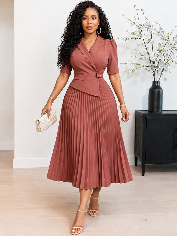 Solid Pleated Blazer Dress