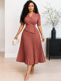 Solid Pleated Blazer Dress