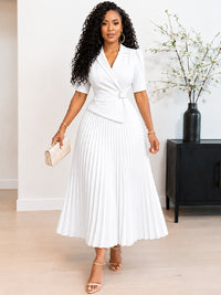 Solid Pleated Blazer Dress
