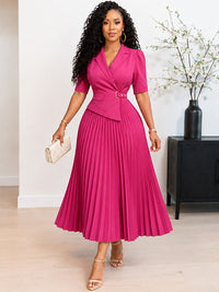 Solid Pleated Blazer Dress