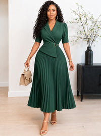 Solid Pleated Blazer Dress