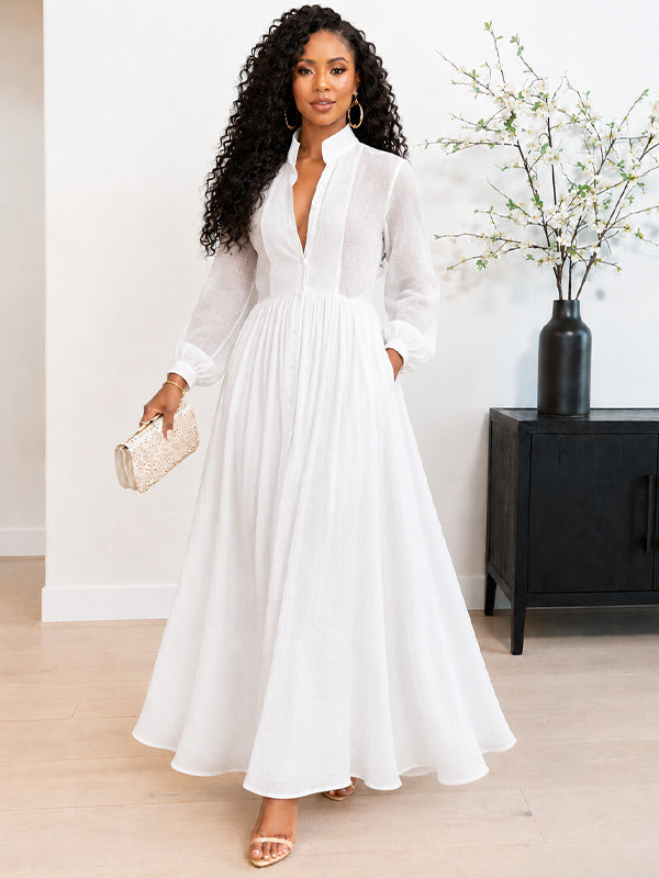 Solid Button-Front Shirt Dress