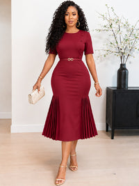 Belted Pleated Bodycon Dress