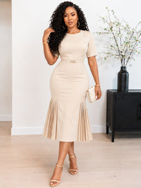 Belted Pleated Bodycon Dress