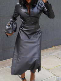 Faux-Leather Shirt & Skirt Set