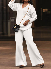 V-Neck Top & Wide-Leg Pants Set
