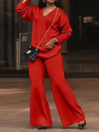 V-Neck Top & Wide-Leg Pants Set