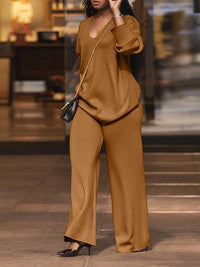 V-Neck Top & Wide-Leg Pants Set