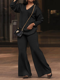 V-Neck Top & Wide-Leg Pants Set