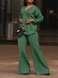 V-Neck Top & Wide-Leg Pants Set