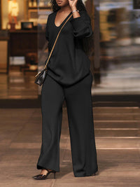 V-Neck Top & Wide-Leg Pants Set