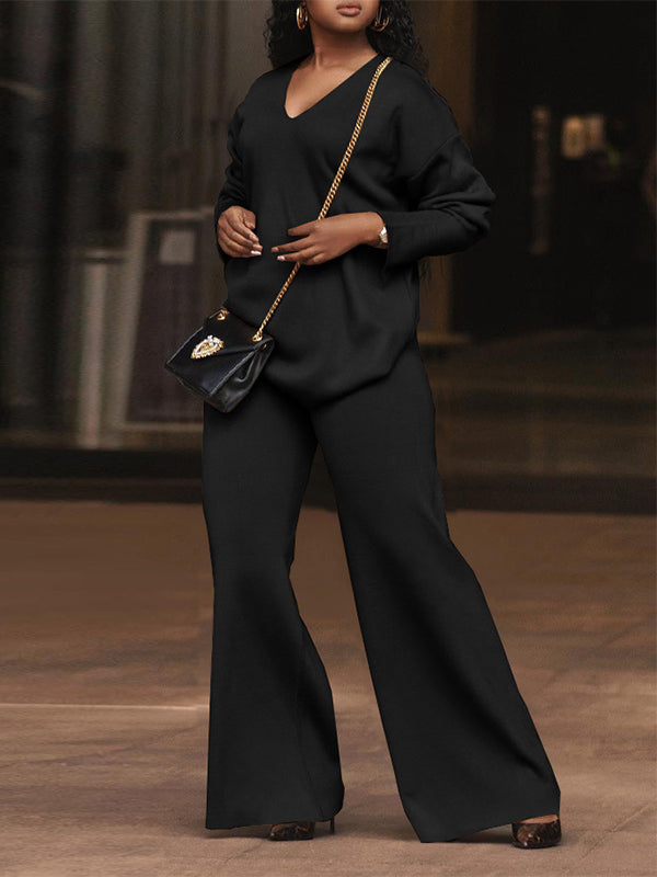 V-Neck Top & Wide-Leg Pants Set
