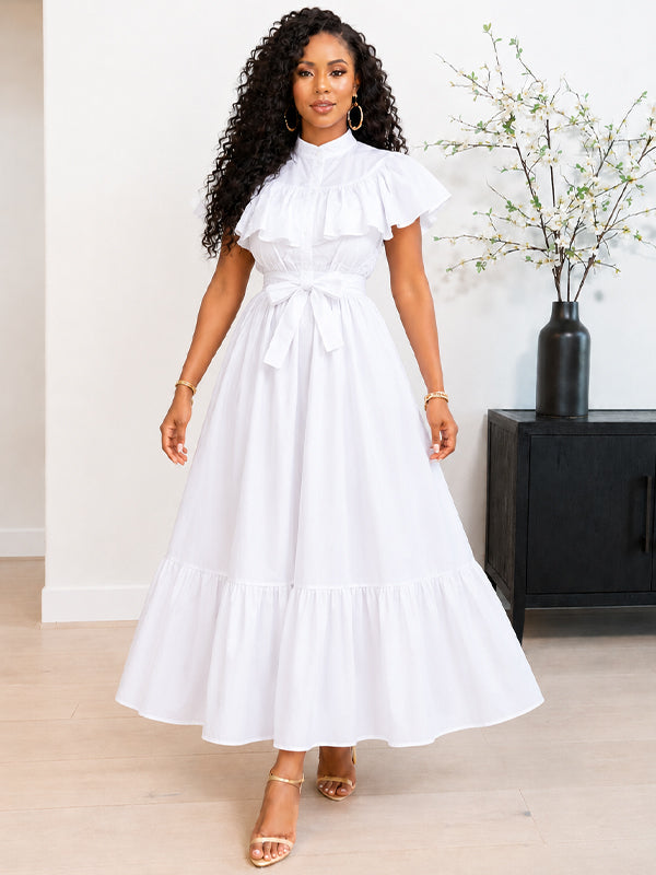 Solid Ruffle Shirt Dress