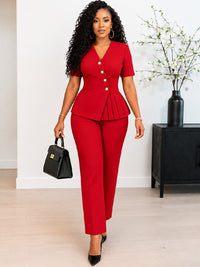 Button V-Neck Blazer & Pants Set