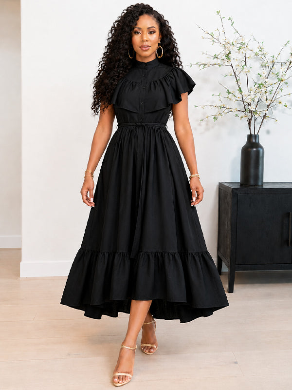 Solid Ruffle Shirt Dress