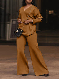 V-Neck Top & Wide-Leg Pants Set