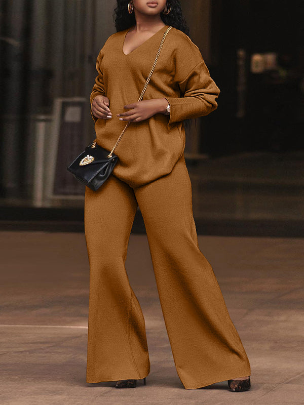 V-Neck Top & Wide-Leg Pants Set