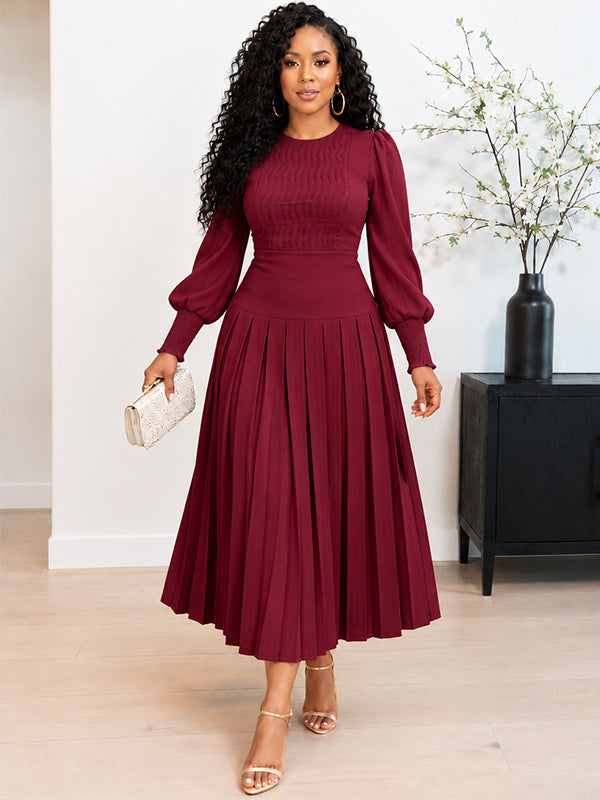 Bishop-Sleeve Pleated Dress