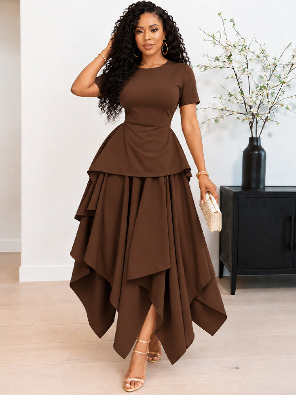 Asymmetric-Hem Tied-Back Dress