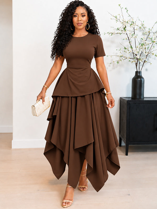 Asymmetric-Hem Tied-Back Dress