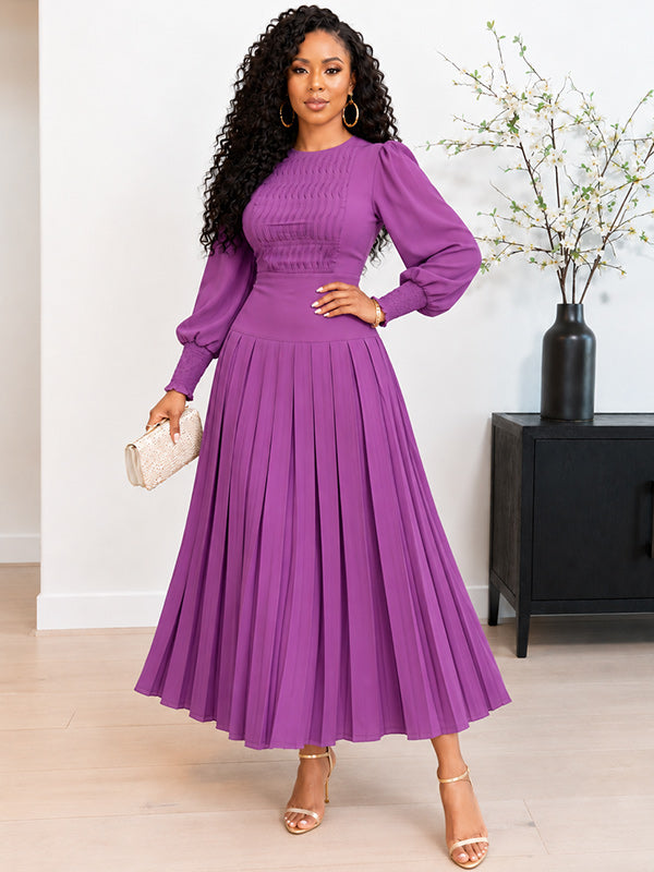 Bishop-Sleeve Pleated Dress