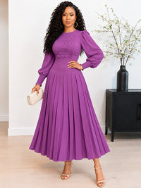 Bishop-Sleeve Pleated Dress