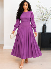 Bishop-Sleeve Pleated Dress