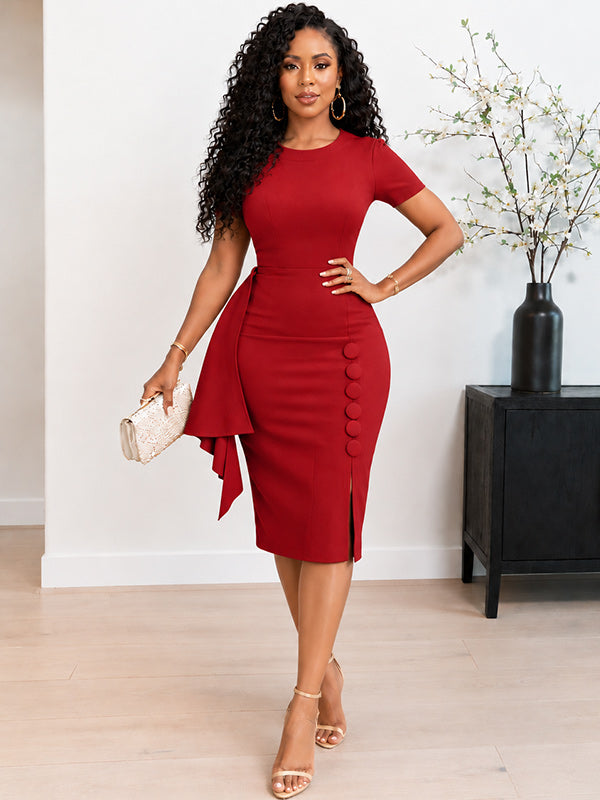 Draped Button Bodycon Dress