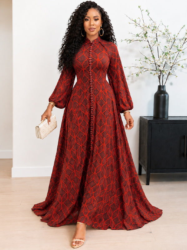 Printed Button-Front Maxi Dress