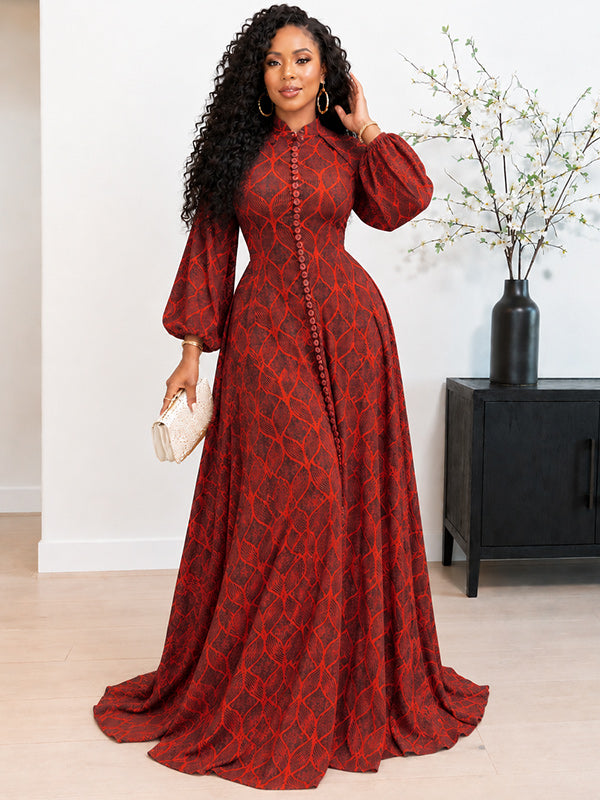 Printed Button-Front Maxi Dress