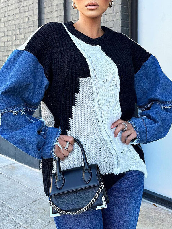 Denim Combo Colorblock Sweater