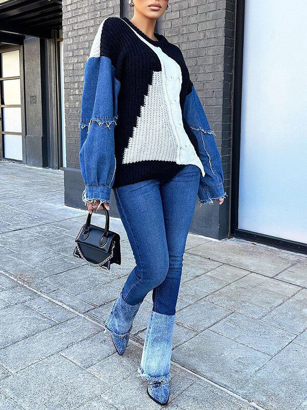 Denim Combo Colorblock Sweater