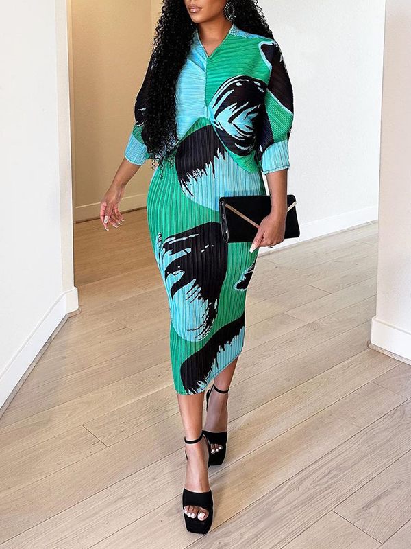 Printed Batwing-Sleeve Dress