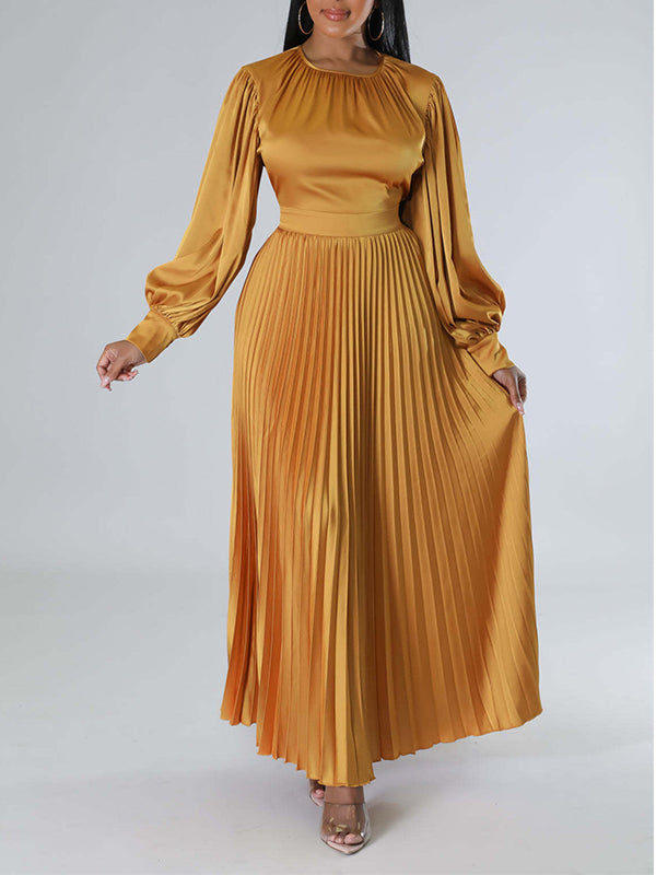 Solid Pleated Dress