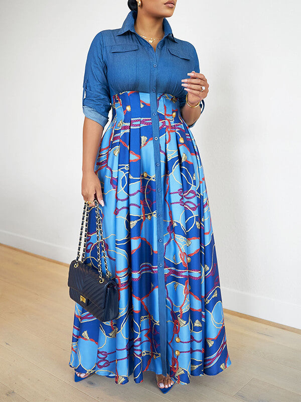 Beautiedoll Printed Combo Shirt Dress