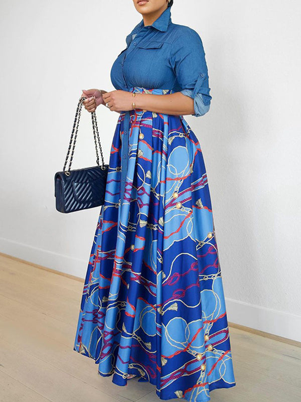 Beautiedoll Printed Combo Shirt Dress
