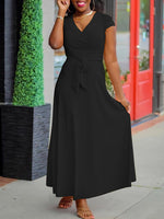 Solid V-Neck Tied Dress