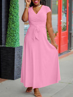 Solid V-Neck Tied Dress